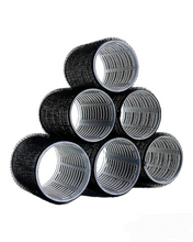 Load image into Gallery viewer, Black Velcro Hair Rollers In Satin Bag For Short Hair | Set Of x6 • 36mm