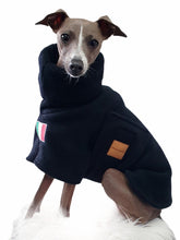 Load image into Gallery viewer, Stylecom.nz The Italian Greyhound Designer Dog Coat In Black Fleece. Luxurious and Warm. Made in New Zealand