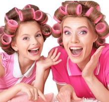 Load image into Gallery viewer, Jumbo Hot Pink Velcro Hair Rollers In Satin Bag | Set Of x12 • 60mm
