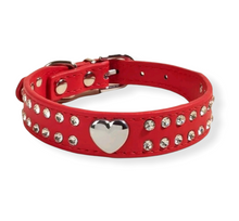 Load image into Gallery viewer, Red Small Heart & Rhinestone Dog Collar - M