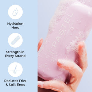 Pastel Collective - Hydrate + Strength + Anti Frizz Shampoo 350ml. Available at Stylecom.nz