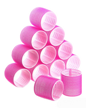 Load image into Gallery viewer, Large Hot Pink Velcro Hair Rollers In Satin Bag | Set Of x12 • 60mm