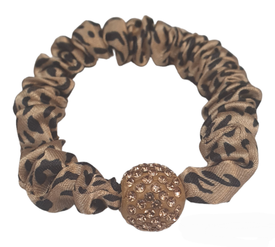 Rhinestone Bead Leopard Hair Tie