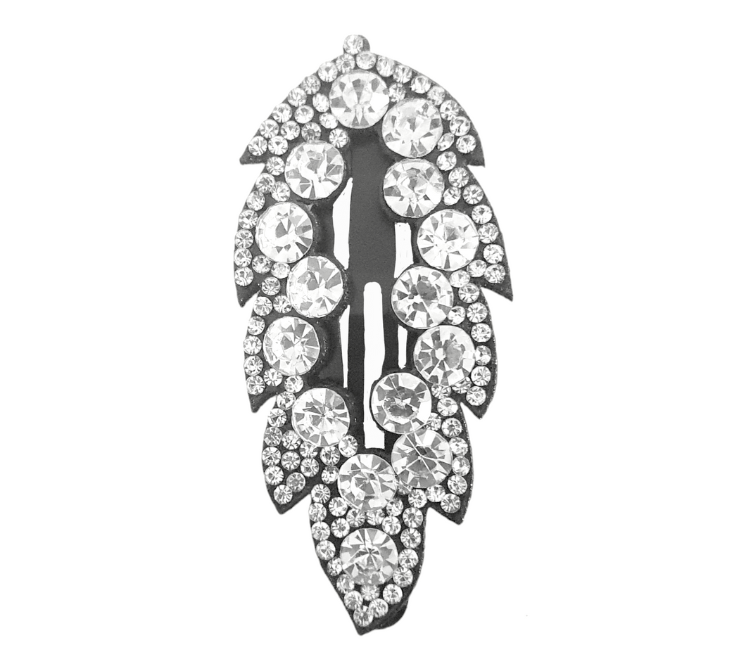 Leaf Shape Rhinestone Silver Hair Clip