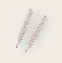 Load image into Gallery viewer, Rhinestone + Rose Gold Coloured Hair Clips x2