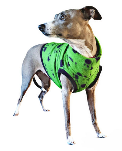Stylecom.nz Emerald Green Paw Print Fleece Dog Top For Small Dogs. Made in NZ