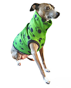 Stylecom.nz Emerald Green Paw Print Fleece Dog Top For Small Dogs. Made in NZ