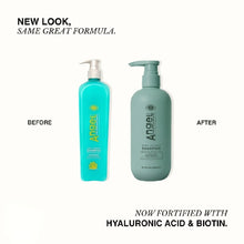 Load image into Gallery viewer, Angel Professional Deep Sea Dual Repair Comparing old packaging to new of dual repair shampoo 500ml with Hyaluronic Acid and Biotin for dry and damaged hair.