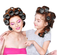 Load image into Gallery viewer, Jumbo Black Velcro Hair Rollers In Satin Bag For Bobs + Long Hair | Set Of x12 • 60mm