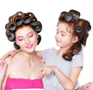 Jumbo Black Velcro Hair Rollers In Satin Bag For Bobs + Long Hair | Set Of x12 • 60mm