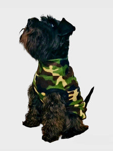 Stylecom.nz Small Dog Camouflage Fleece Sleeveless Top. Soft And Warm. Made In New Zealand.