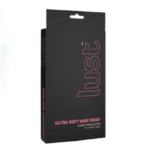 Load image into Gallery viewer, Boxed LUST Ultra Soft Microfibre Hair Wrap. Reduces frizz, minimises breakage and speeds up drying time. Suitable for all hair types.
