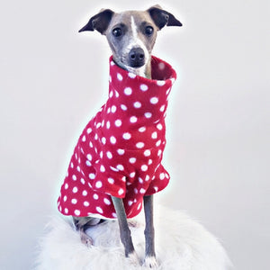 STYLECOM.NZ Red + White Polka Dot Fleece Top - Size Small. For Cats or Dogs