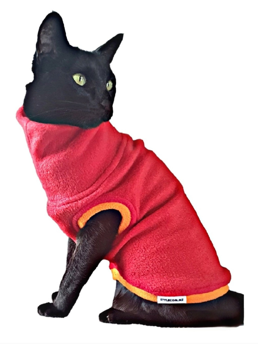 Red With orange trim fleece top for cats and dogs by Stylecom.nz 
