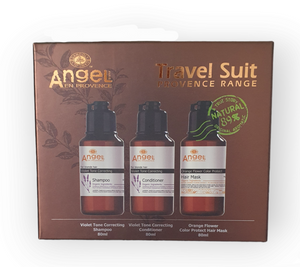 Angel En Provence Mini Trio Travel Set 80mls • Lacender Violet Toning Shampoo, Conditioner, Mask.Lavender Violet Toning Range Is Designed For Blonde & Bronde Hair. Helps Eliminate Yellow Brassy Tones From The Hair. Can Used On Grey Hair To Remove Yellow Deposits.

Perfect for travelling, gym, gift or simply just to try the range without buying full size bottles.

Boxed Trio Set:

x1 Lavender Violet Toning Shampoo 80ml

x1 Lavender Violet Toning Conditioner 80ml

x1 Orange Flower Treatment Mask 80ml

