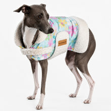 Load image into Gallery viewer, Side view of White Sherpa Daisy Dog Coat on Italian Greyhound | NZ Handmade Pet Clothing