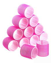 Load image into Gallery viewer, Jumbo Hot Pink Velcro Hair Rollers In Satin Bag | Set Of x12 • 60mm