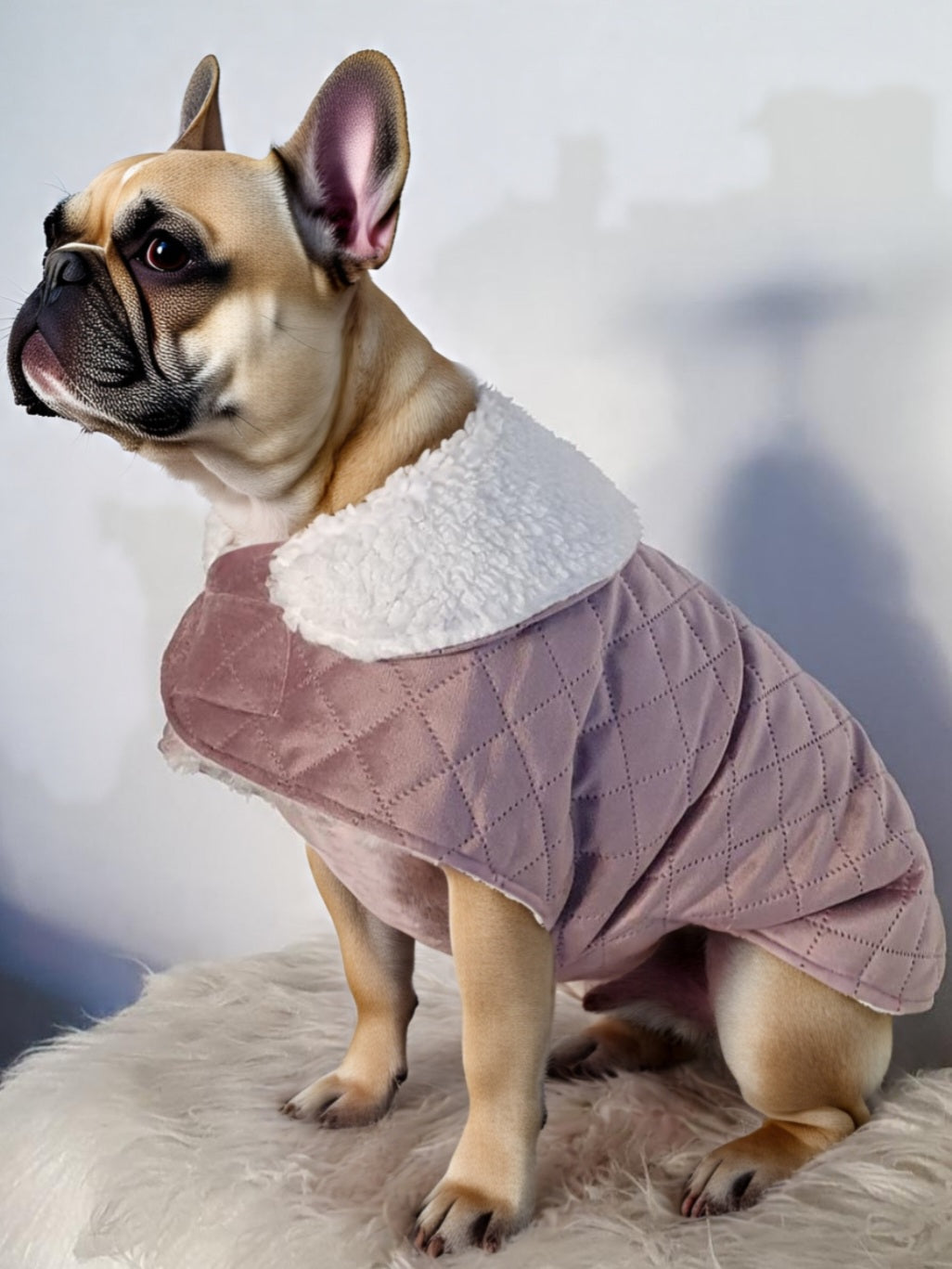 Stylecom.nz Designer Dusty Pink Velvet Sherpa Dog / Puppy Dog Coat. Luxurious and Warm. Made in New Zealand 