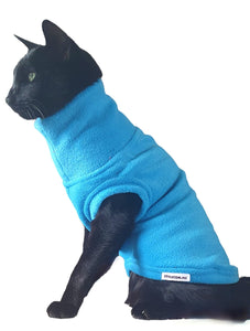 Bright blue winter weight fleece top for cats or dogs by Stylecom.nz 