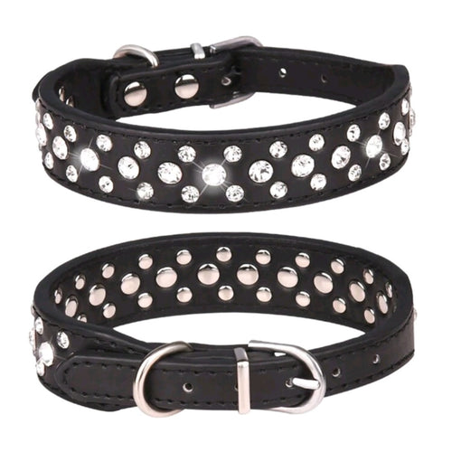 Black Bling Diamante Dog Collar - S