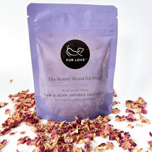 Load image into Gallery viewer, Purple package of Fur Love dog product with dried flowers on a white background