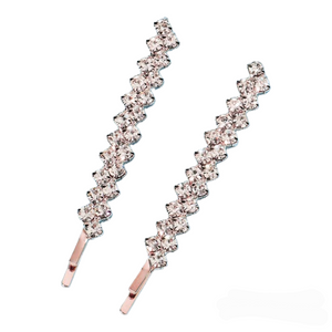 Rhinestone + Rose Gold Coloured Hair Clips x2