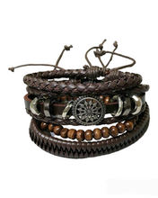 Load image into Gallery viewer, Dark Brown Leather Bracelet Set   • 4 Pcs