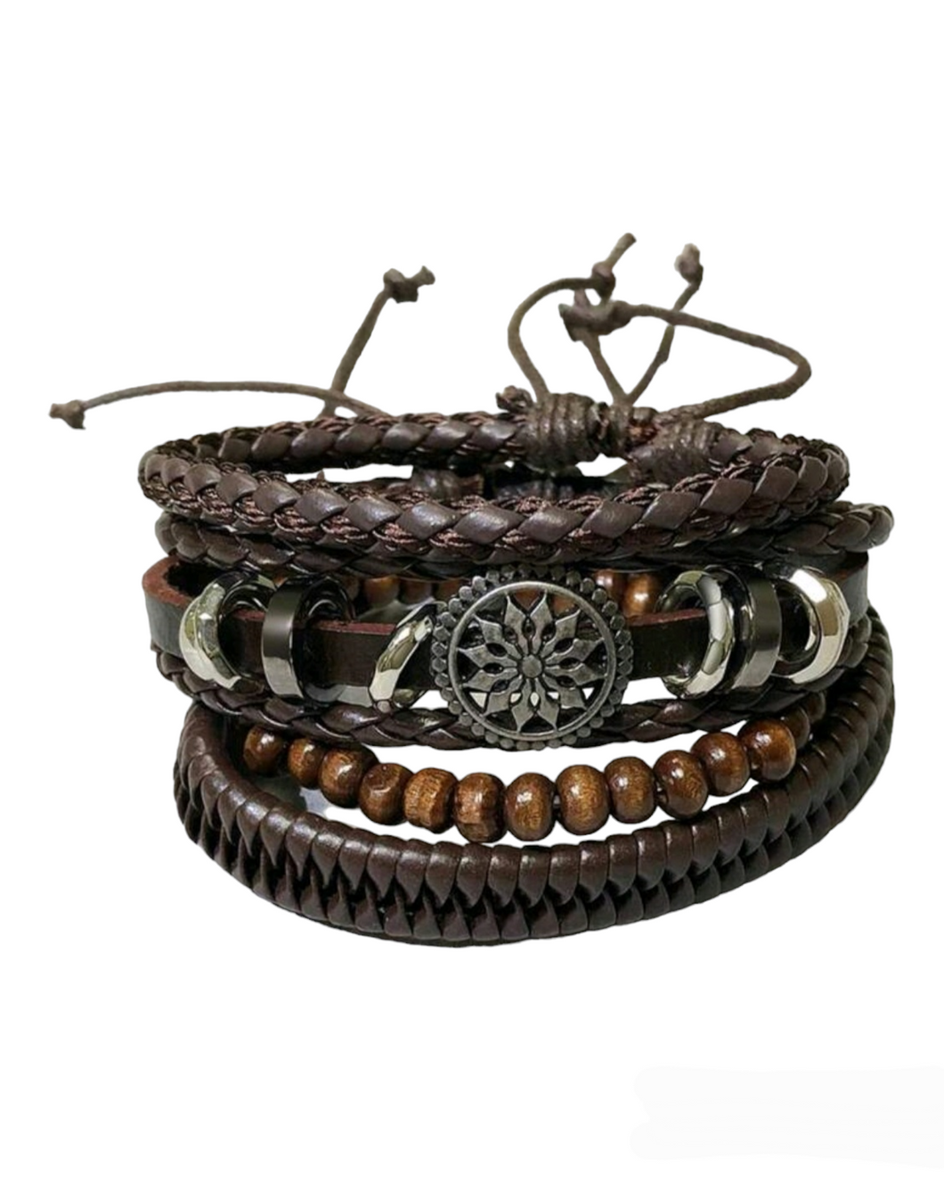 Dark Brown Leather Bracelet Set   • 4 Pcs