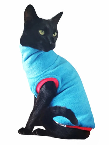 Bright blue with red trim fleece top for cats and dogs by Stylecom.nz 