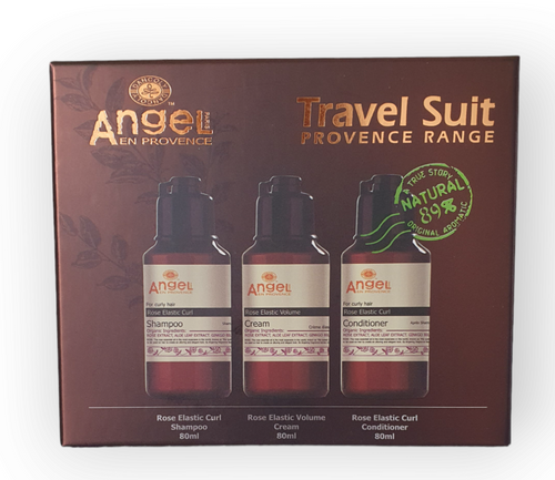 Angel En Provence Trio Travel Set • Rose Curl Shampoo, Conditioner, Moisturising Curl Cream • 80mls
