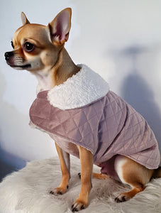 Stylecom.nz Designer Dusty Pink Velvet Sherpa Dog / Puppy Dog Coat. Luxurious and Warm. Made in New Zealand