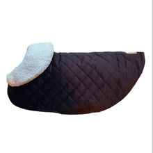 Load image into Gallery viewer, Black quilted velvet sherpa coat designed for Italian Greyhounds and small dogs
