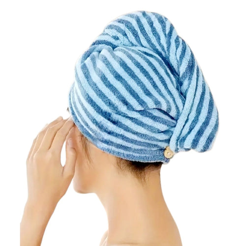 Blue Striped Hair Drying Wrap