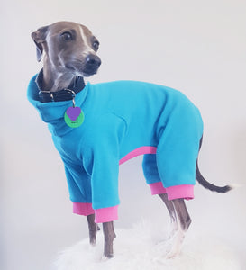 STYLECOM.NZ ~ Designer Dog PJs Bright Blue + Pink Trim ~ Size Small