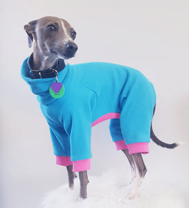 STYLECOM.NZ ~ NZ Designer Dog PJs Bright Blue + Pink Trim ~ Size Small