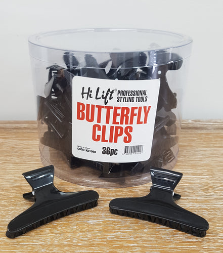 Hi Lift ~ x36 Pieces Professional Black Butterfly Clips In Tub