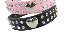Load image into Gallery viewer, XXS • Small Heart &amp; Rhinestone Dog + Cat Collar ~ Black Or Pink