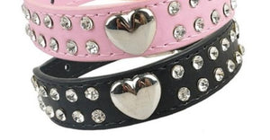 XXS • Small Heart & Rhinestone Dog + Cat Collar ~ Black Or Pink