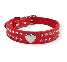 Load image into Gallery viewer, M • Small Heart &amp; Rhinestone Dog Collar • Red