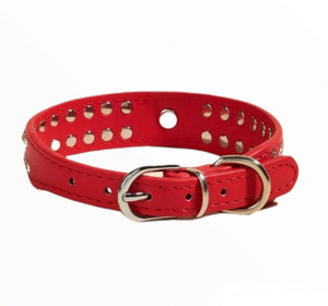 M • Small Heart & Rhinestone Dog Collar • Red