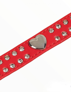 XS • Small Heart & Rhinestone Dog + Cat Collar • Red