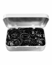 Load image into Gallery viewer, HAIR TIES IN SILVER TIN CASE ▪︎ x100 BLACK
