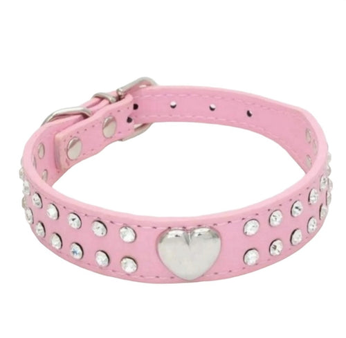 XXS • Small Heart & Rhinestone Dog + Cat Collar ~ Black Or Pink