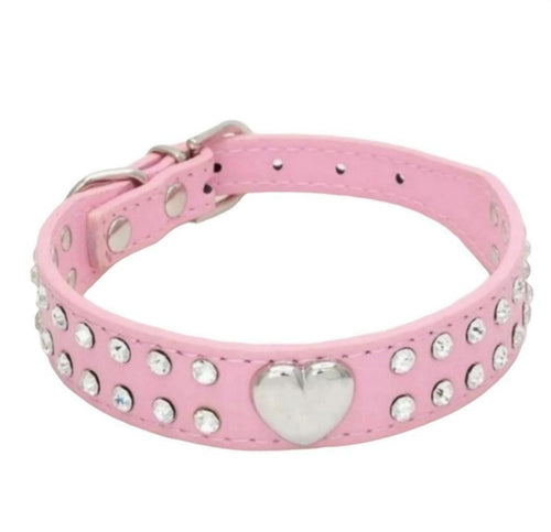 S • Small Heart & Rhinestone Dog + Cat Collar ~ Pink